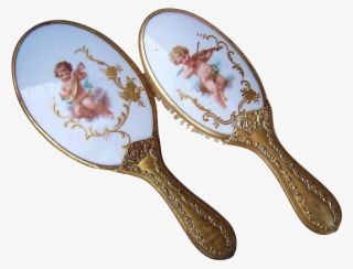 Gorgeous Limoges 1900's Matched Pair "cherubs" Hand - Mirror