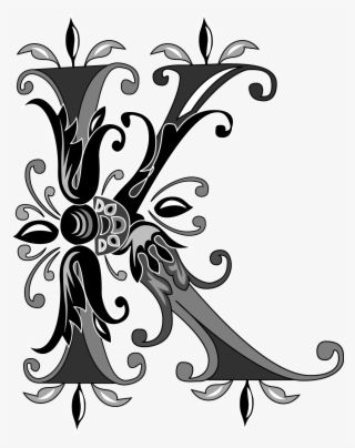 Foliage English Alphabet, Letter K, Black And White - Letra K En Blanco Y Negro