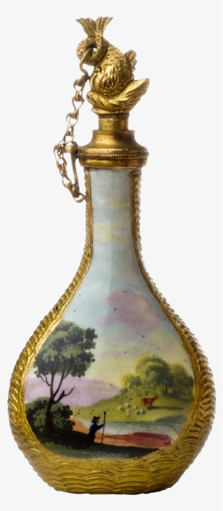 Antique Staffordshire Enamel Scent Bottle With Figural - Glass Bottle