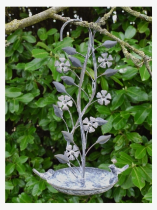 Vintage Grey Flower & Leaf Hanging Metal Garden Bird - Bird Bath
