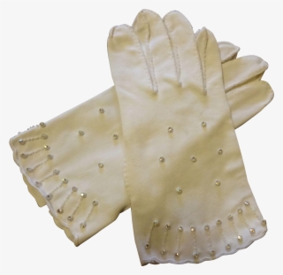 Vintage White Gloves Rhinestones 1950s Wristlet Wedding - Leather