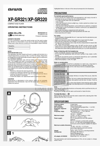 Aiwa Cd Player Xp-sr321 Pdf Page Preview - Aiwa Nsx V900