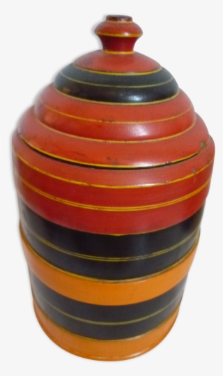 Turned Multicolored Wooden Box To Tobacco- - Earthenware