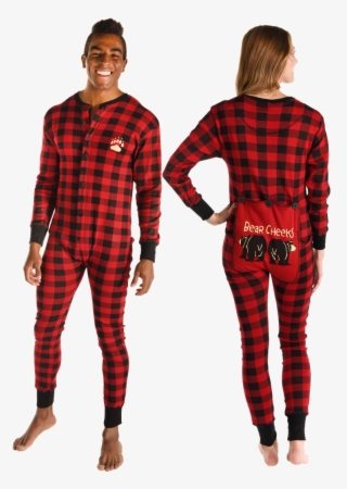 Bear Cheek Plaid - Black And Red Checkered Pajamas