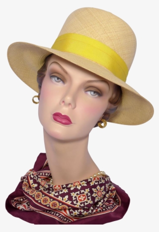 Vintage 1960s Genuine Panama Hat Yellow Bow And Hatband - Orange