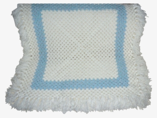 Beautiful White Baby Blue Square Crochet Blanket With - Blanket
