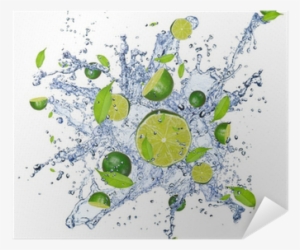 Limes Pieces In Water Splash, Isolated On White Background - Quadro Decorativo - Frutas - 025qdc