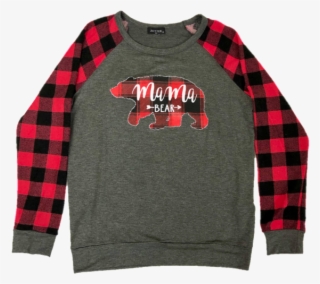 Mama Bear Sweatshirt Top With Buffalo Plaid, Gray And - Sweater