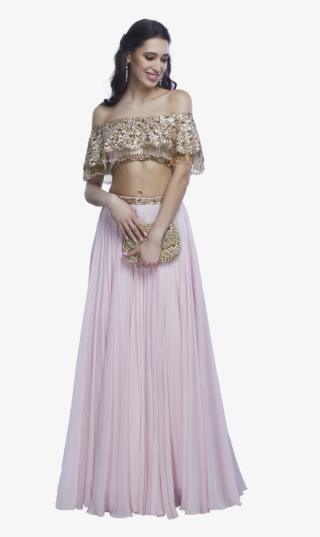Embellished Baby Pink Crop Top And Skirt By Mahima - Crop Top