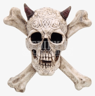 Devil Skull And Crossbones Plaque - Devil Skull Head Crossbones