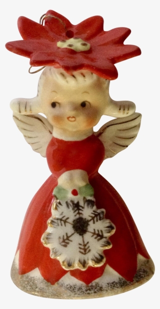 Vintage Napco Red Dress Poinsettia Flower Angel Girl - Christmas Day