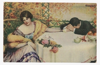 Artist Signed Vintage Postcard Of Sad Couple - Vintage Clothing