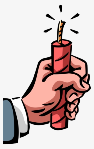 Vector Illustration Of Hand Holds Dynamite With Lit - Clip Art