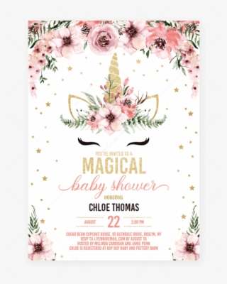 Pink And Gold Unicorn Baby Shower Invitation For Girls