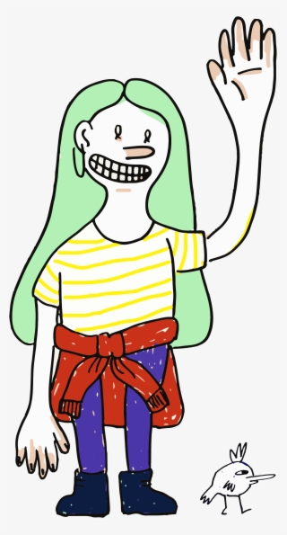 A Nice Person Waving And A Little Bird At Their Feet - Cartoon