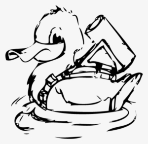 Black Ink Outline Duck Tattoo Design - Drawing
