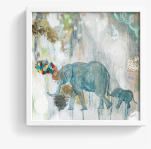 Two Elephants Print - Watercolor Baby Elephants With Balloon