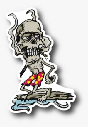 Zombie Smoking Joint And Surfing Sticker - Sticker