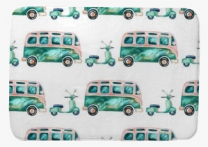 Watercolor Hippie Camper Van And Scooter Bath Mat • - Las Chicas De Canterbury - Wright Kim