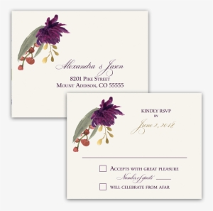 Floral Wedding Rsvp Postcard Purple Burgundy Flowers - African Daisy