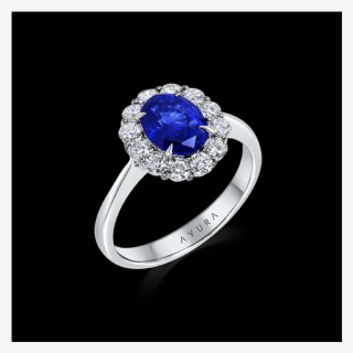Blue Sapphire Ring Set With White Diamonds, 18kt White - New Blue Sapphire Ring