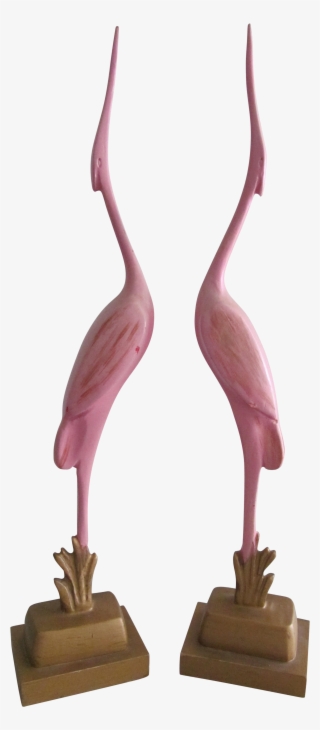Whimsical Pair Of Vintage Hand Carved Flamingos - Flamingo