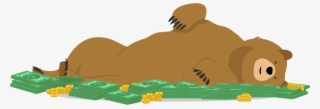 Cartoon Grizzly Bear Rolling In Money Piles With Joy - Tunnelbear Art