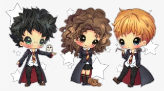 Harry, Rony E Hermione - Trio Harry Potter Chibi