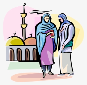 Vector Illustration Of Arab Women Wear Hijab Veil Traditionally - Illustration