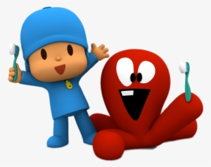 Pocoyo And Fred Brushing Teeth Sticker - Brushing Teeth Transparent