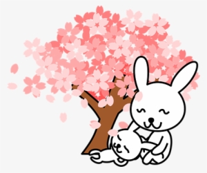 Rabbits Bunnies Animal Cute Tree Cherry Tr - Japan Cherry Blossom Cartoon
