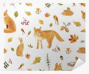 Fox,rabbit,hedgehog,bird And Floral - Illustration