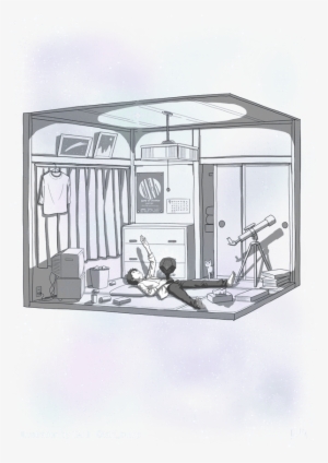 Boy In Room Looking At Sky - Illustrations By Taki