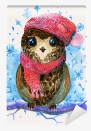 Little Owl Drawing Watercolor Illustration Wall Mural - Illustration