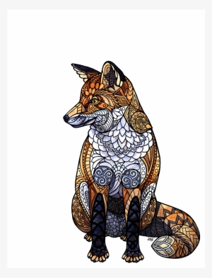 Original Art In Pen And Watercolor On Bristol Board - Stained Glass Fox