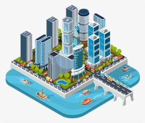 Vector Isometric 3d Illustrations Of Modern Urban Quarter - 건물 도시 일러스트