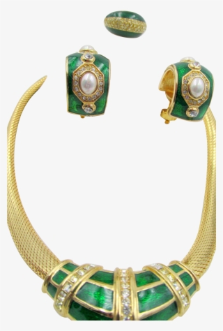 Christian Dior Green Enamel And Rhinestone Necklace,
