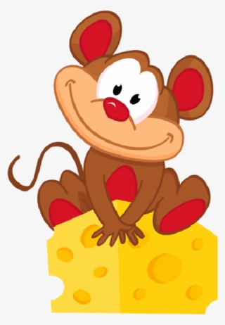 Funny Brown Cartoon Mouse Sitting On Cheese