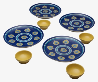 Peacock Feather Plate And Bowl Set