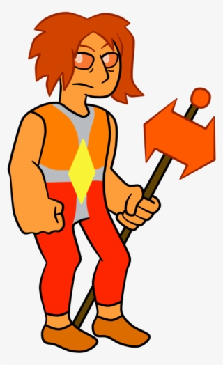 Red Topaz Wears A Red And Orange Jumpsuit With A Yellow