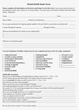 Counseling Intake Forms Templates Pictures Of With