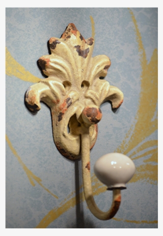 Antique Iron Single Hook In Distressed White