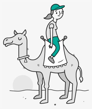 Girl Sitting Backwards On Camel - Cartoon