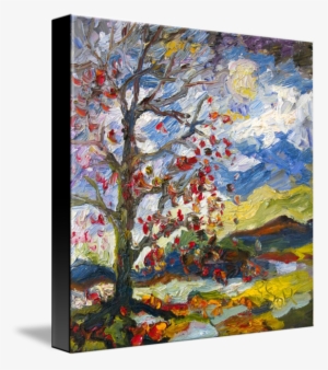 Autumn Sunset Impressionism Oil Painting Must Go Sale - Modern Art Autumn Tree Red Leaves Falling