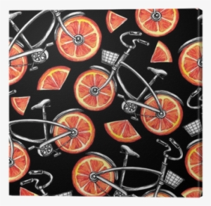 Watercolor Seamless Pattern Bicycles With Grapefruit - Bicycle