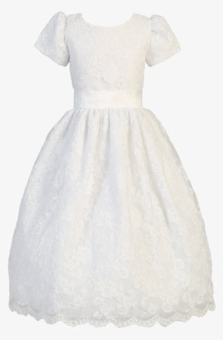 Floral Lace Overlay Satin White First Holy Communion