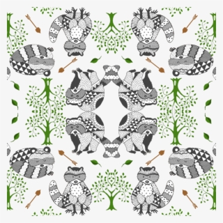 Raccoon Tree Arrow Tribal Geometric Grey Green Brown
