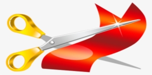 Red Tape Cut With Yellow Scissors - Scissors Cutting Ribbon Png