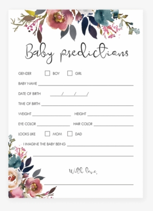 Floral Watercolor Baby Predictions Game Printable By - Printable Baby Prediction Game