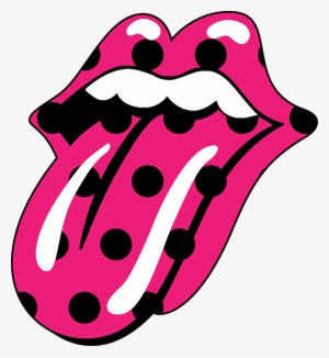 Fuchsia-633645 Hot Pink Black Polka Dots Smile Tongue - Boca De Los Rolling Stones